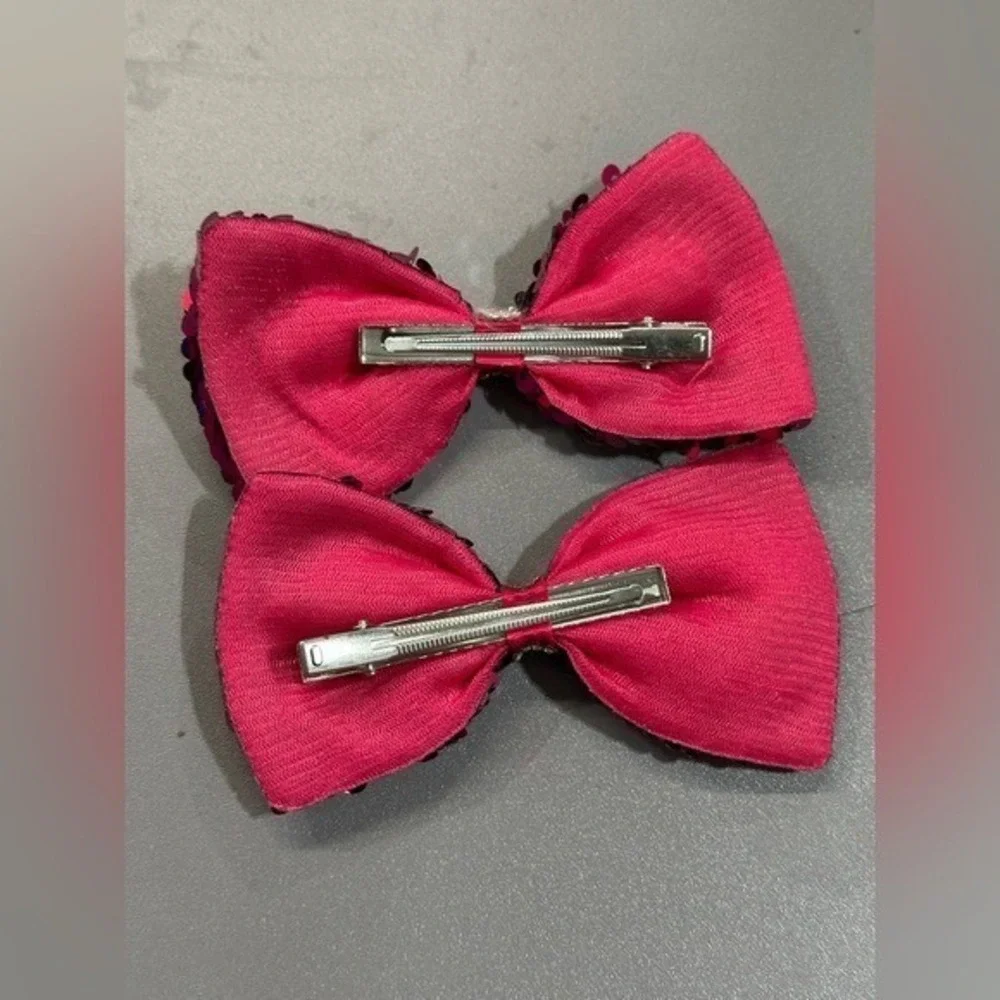 NEW‎ Hair Accessories Bow Clips set of 2 pink silver
